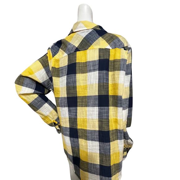 Natural Reflections Yellow/Blue Cotton Plaid L/S Lightweight Button Down Shirt - Picture 3 of 3